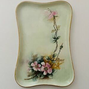 Antique Dresser Tray MZ Austria Fine Decorated Porcelain Pink Dogwoods Gold Trim